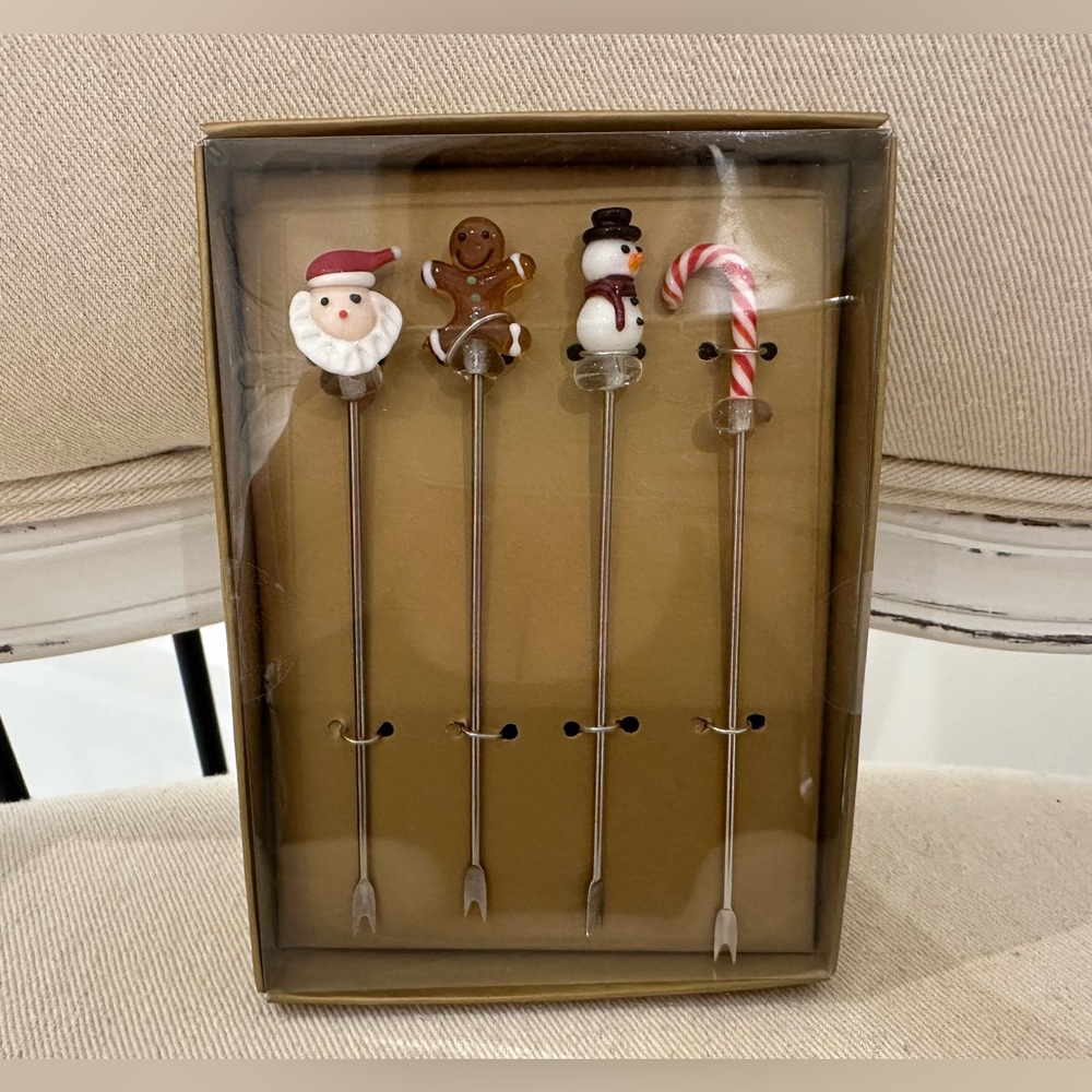Festive Holiday Christmas Charcuterie Picks Glass NWT